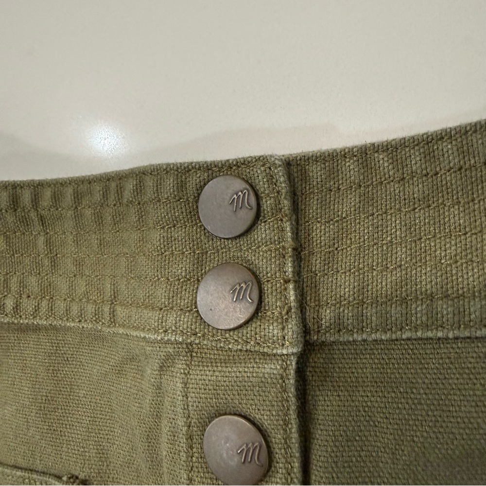 Madewell Raw-Hem A-Line Mini Skirt Womens 0 Stretch Kale Green Button Snap Front - Picture 6 of 9